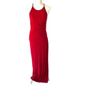 Vintage 90s Scott McClintock Red Shimmer Sleeveless Open Back Full Length Dress